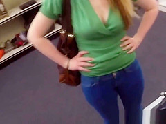 Busty pawnshop amateur cocksucking for cash