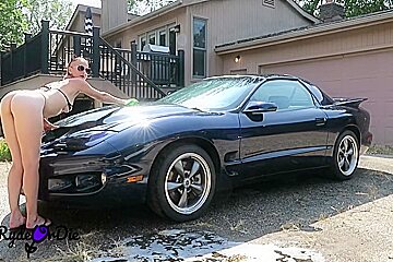 Busty teen 18+ Girlfriend Dared To Strip Naked Outside After Washing Car