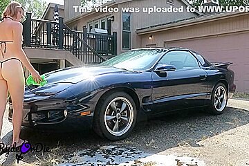 Busty teen 18+ Girlfriend Dared To Strip Naked Outside After Washing Car