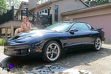 Busty teen 18+ Girlfriend Dared To Strip Naked Outside After Washing Car