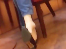 Candid asian extreme shoeplay dangling in nylons