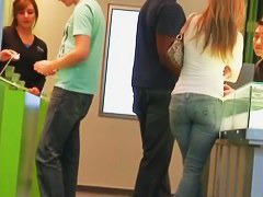 Candid street blonde in tight jeans with sexy butt