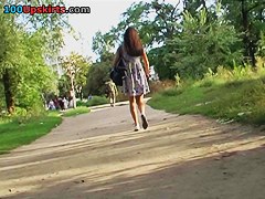 Captivating upskirt cutie in the park