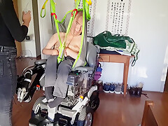 Cripple Gets Hoisted To Bed And Fully Undressed By His Nurse