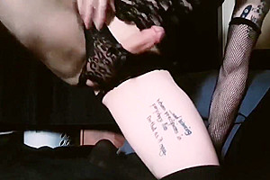Crossdresser Femboy Sissy Kat cums all over as soon as the dildo goes in