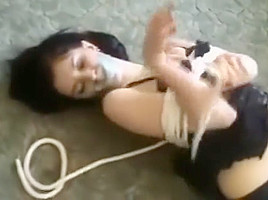 Cute girl tape gagged escapes