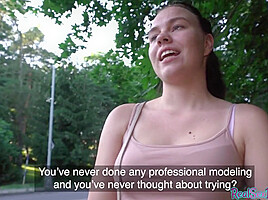 Czech babe blows before outdoor banging in missionary pose