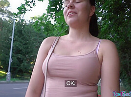 Czech babe blows before outdoor banging in missionary pose