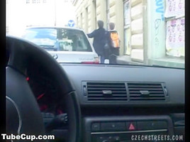 Czech brunette slut Veronika sucks in the car