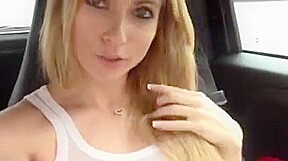 Delicious blonde girl masturbating in the car