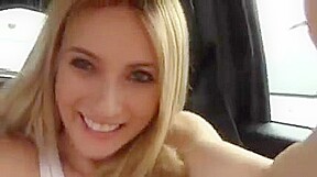 Delicious blonde girl masturbating in the car