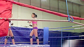 Dyke babes wrestling in boxing ring