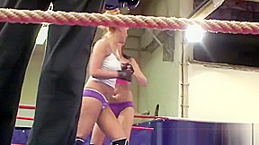 Dyke babes wrestling in boxing ring