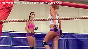 Dyke babes wrestling in boxing ring
