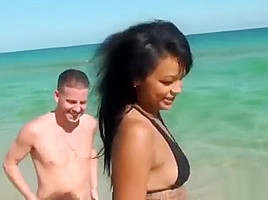 Ebony beachbabe doggystyled in pierced pussy