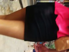 Elegant hot babe with perfect ass and legs giving a surprise