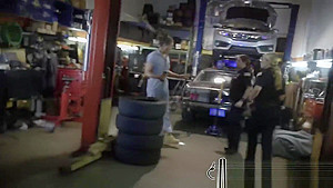 Female officers search mechanic shop when they find his tool