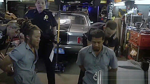 Female officers search mechanic shop when they find his tool