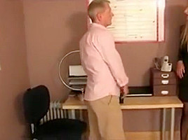 Femdom Office Domme in Stockings Spanks Paddles Canes