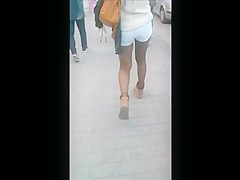 Following a sexy girl with great candid ass and stockings