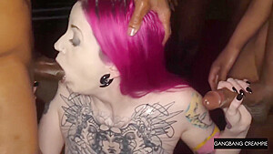 Forked Tongue Babe Gets Blowanged And Gangbanged