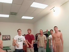 Four guys jerking off in play room