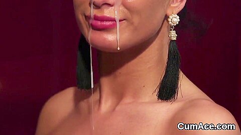 Foxy Bombshell Gets Jizz Load On Her Face Swallowing Al
