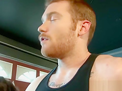 Garage anal on a motorcycle with two hunky muscular jocks