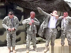 Gay soldier gets on knees and swallows big hard cock
