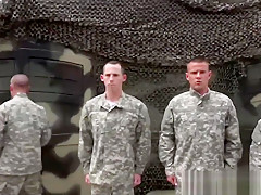Gay soldier gets on knees and swallows big hard cock