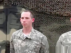 Gay soldier gets on knees and swallows big hard cock