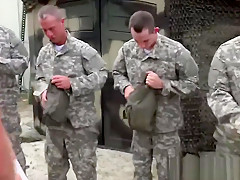 Gay soldier gets on knees and swallows big hard cock
