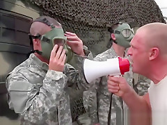 Gay soldier gets on knees and swallows big hard cock