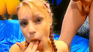 German blonde tattoo girl facials