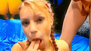 German blonde tattoo girl facials