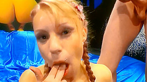German blonde tattoo girl facials
