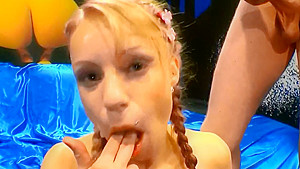 German blonde tattoo girl facials