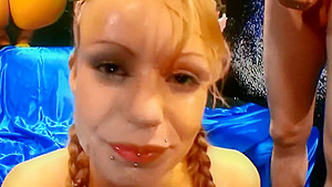 German blonde tattoo girl facials