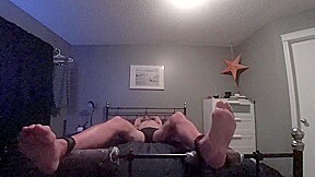 Girl sucks and tickles boyfriends tied toes till he orgasms