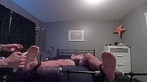 Girl sucks and tickles boyfriends tied toes till he orgasms