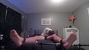 Girl sucks and tickles boyfriends tied toes till he orgasms