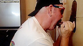 Gloryhole BJ DILF sucks Black cock and gets fucked in sling
