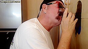 Gloryhole BJ DILF sucks Black cock and gets fucked in sling