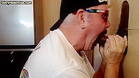 Gloryhole BJ DILF sucks Black cock and gets fucked in sling