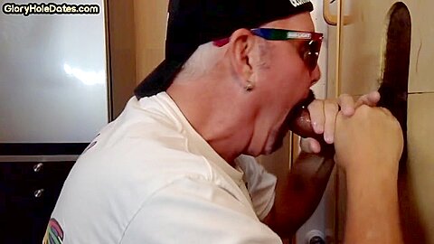 Gloryhole amateur mature gay sucks black penis at home