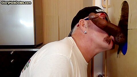 Gloryhole amateur mature gay sucks black penis at home