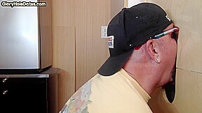 Gloryhole gaydaddy deepthroating cock in amateur closeup