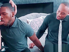 Good looking white guy services two massive black dicks