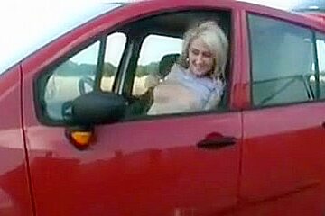 Gorgeous babe sucks cock through the car window 