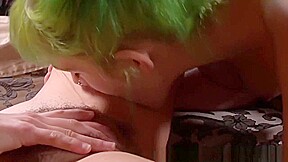 Gorgeous hairy lesbian licked on the bed